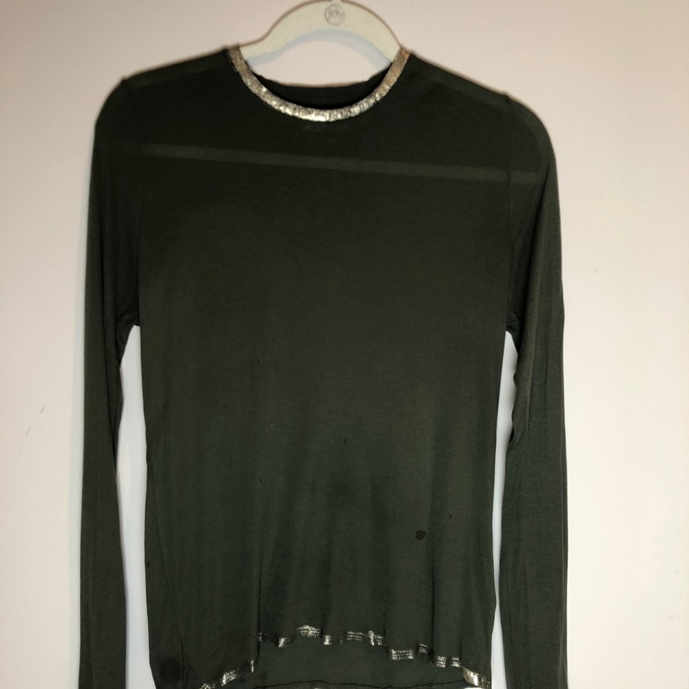 Long-Sleeve Green Shirt with Gold Details